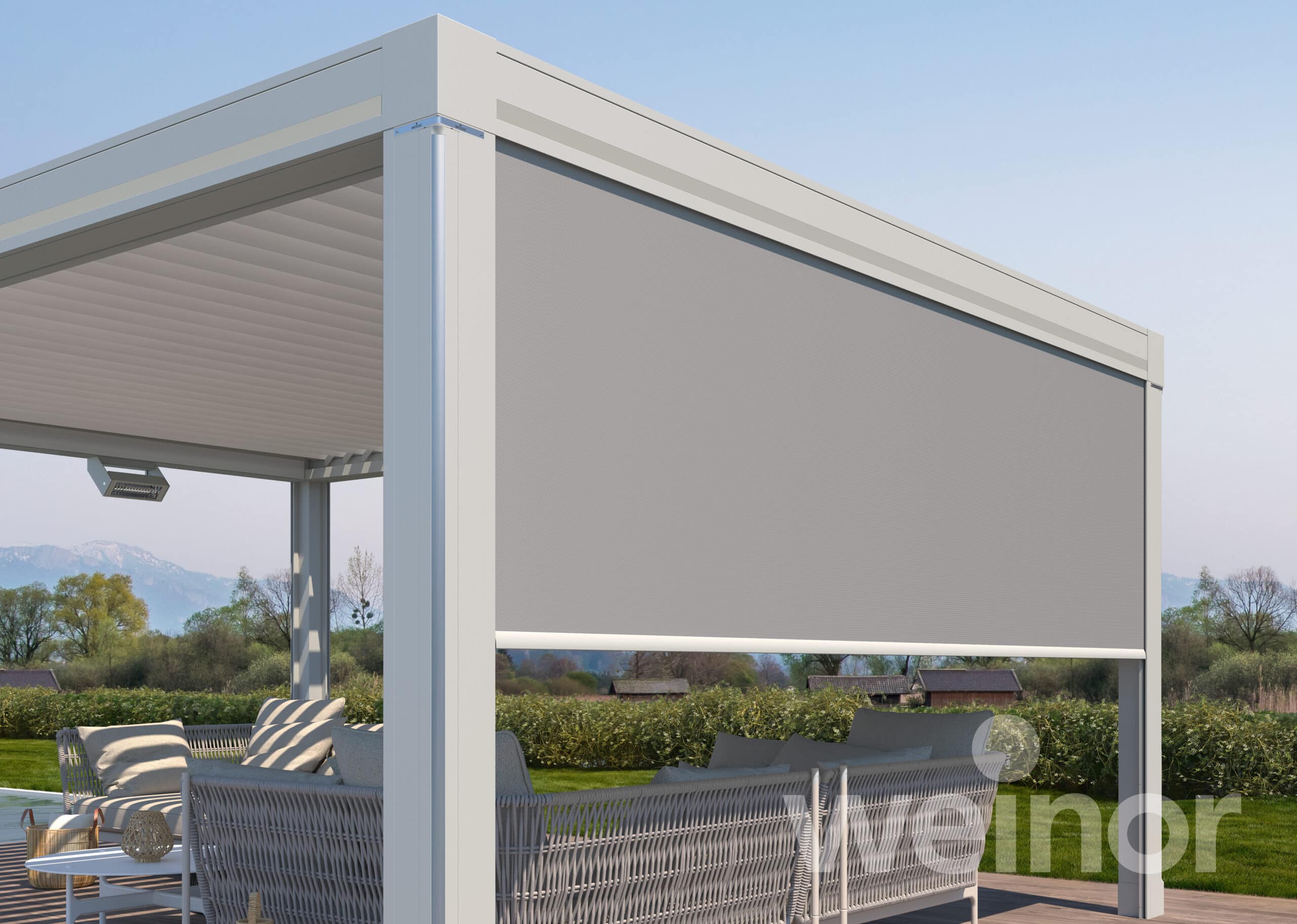 Integrerede screens i en Artares pergola